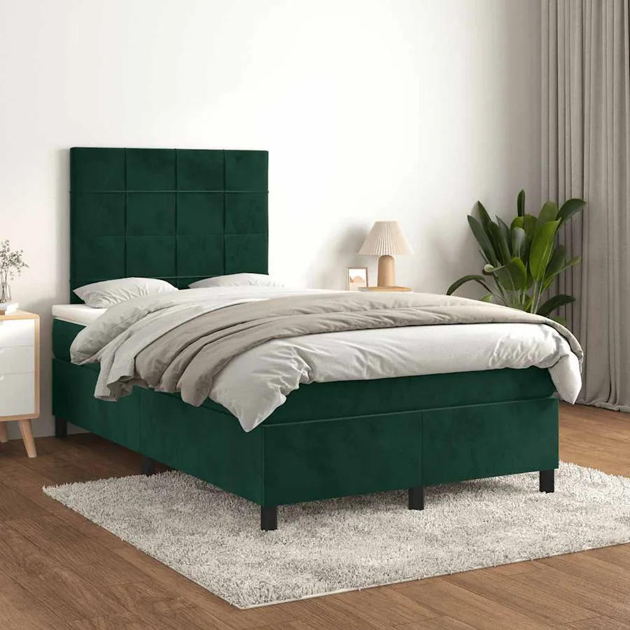 Sommier à lattes de lit avec matelas vert foncé 120x190 cm - 3