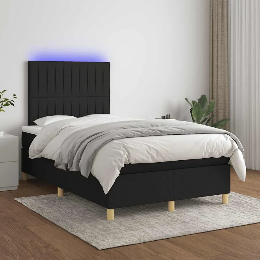 Sommier à lattes de lit matelas et LED noir 120x190 cm tissu - 5
