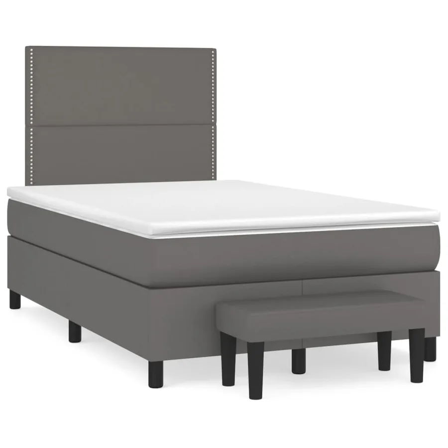 Sommier à lattes de lit avec matelas gris 120x190 cm similicuir - 2