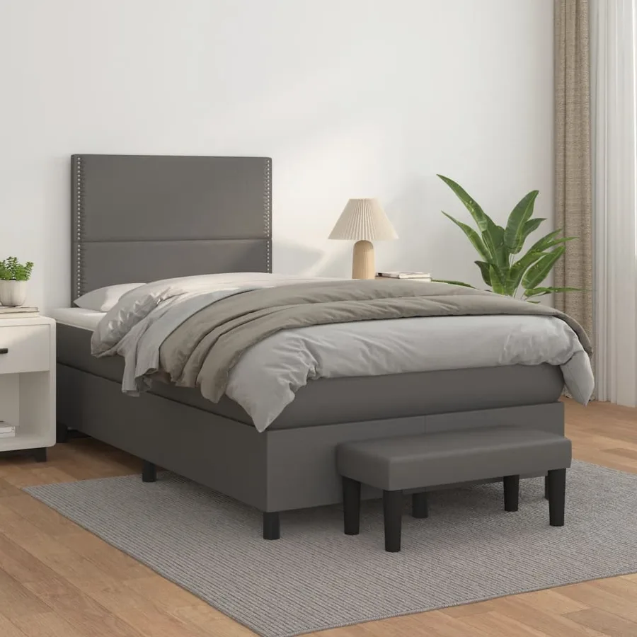 Sommier à lattes de lit avec matelas gris 120x190 cm similicuir - 3