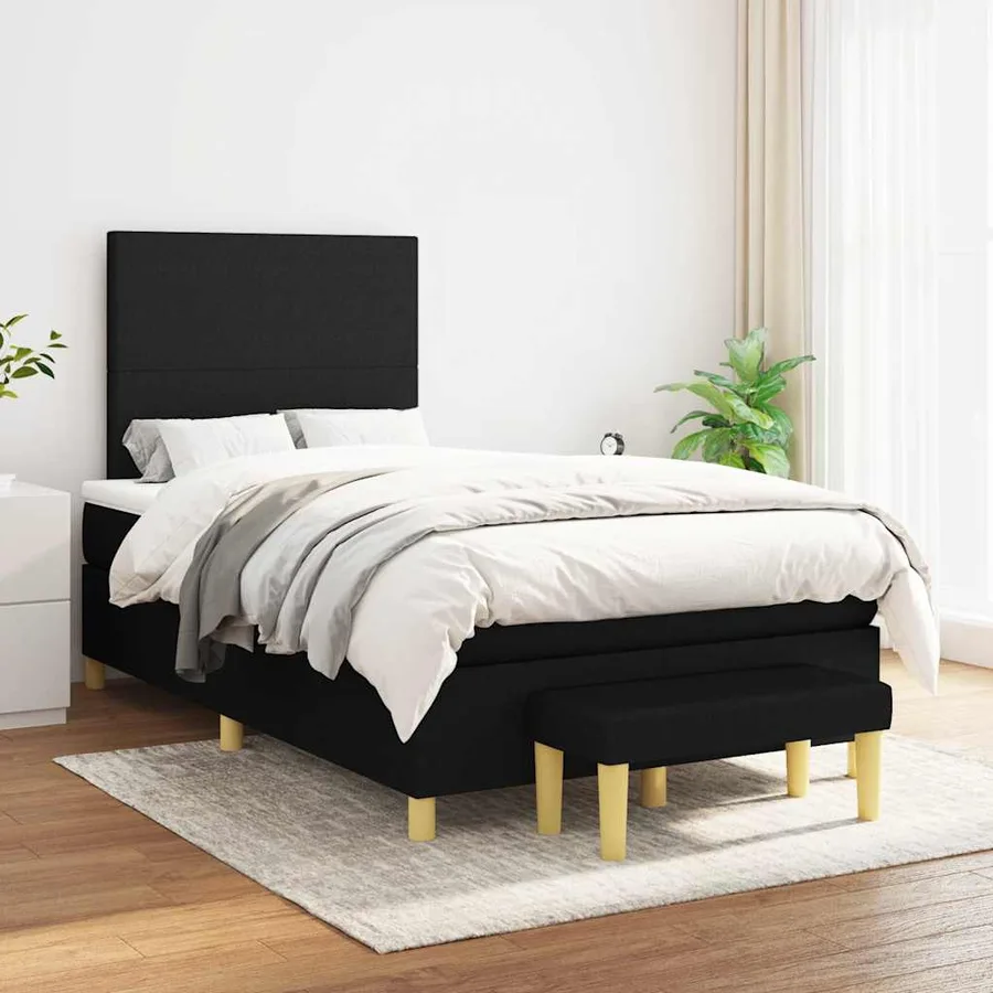 Sommier à lattes de lit avec matelas noir 120x190 cm tissu - 3