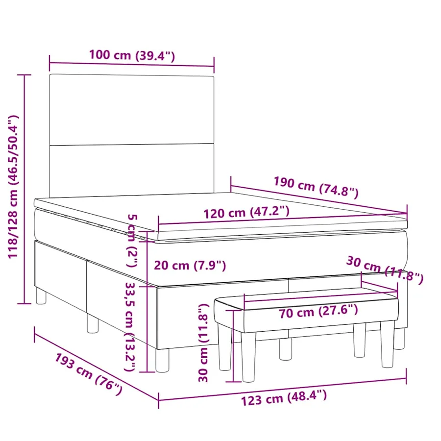 Sommier à lattes de lit avec matelas blanc 120x190cm similicuir - 10