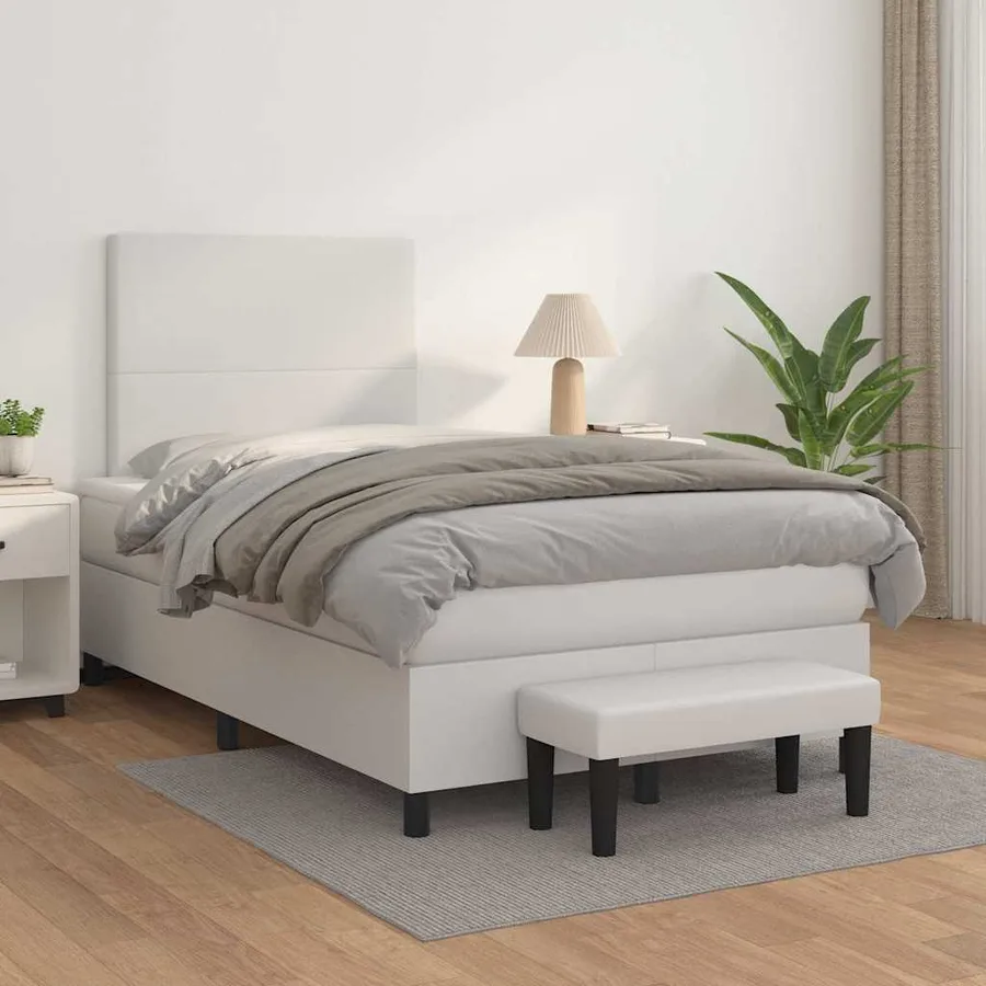 Sommier à lattes de lit avec matelas blanc 120x190cm similicuir - 3