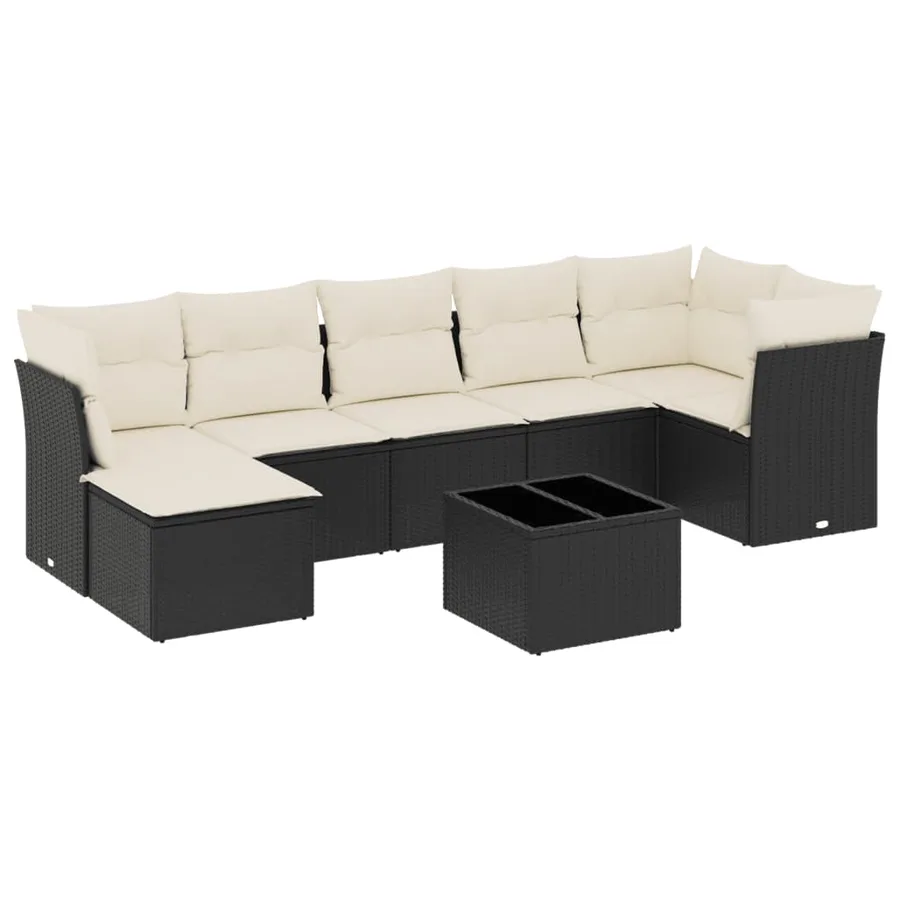 Salon de jardin 8 pcs avec coussins noir résine tressée - 2