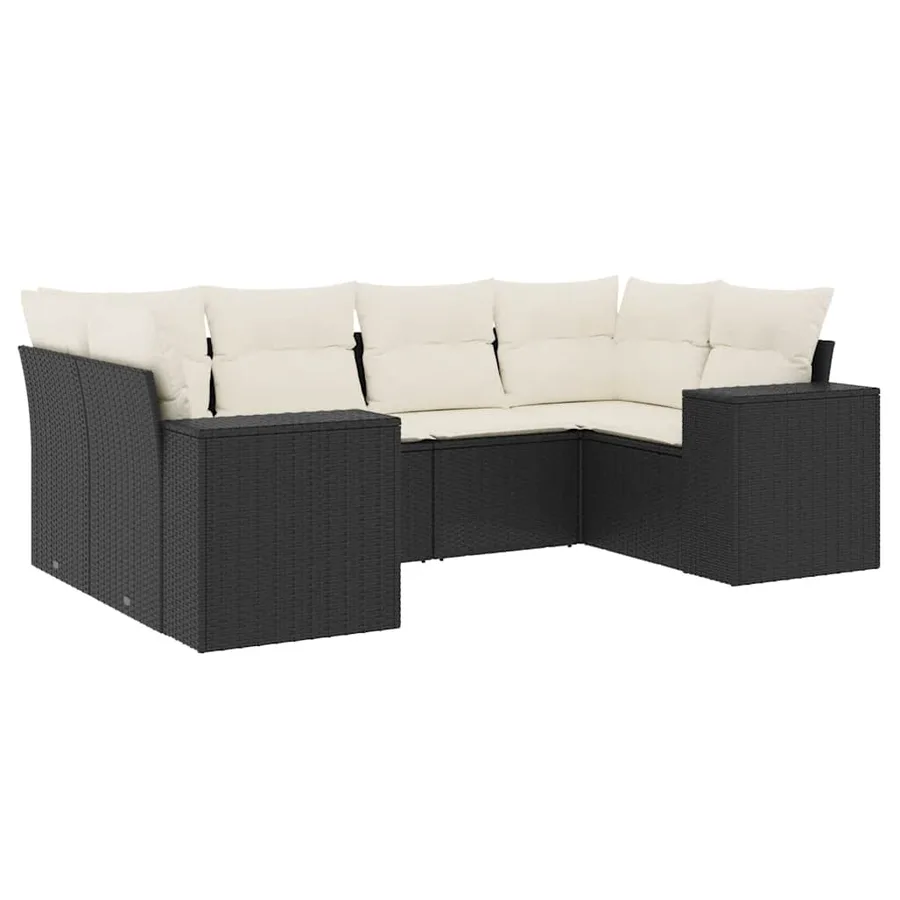 Salon de jardin 6 pcs avec coussins noir résine tressée - 2