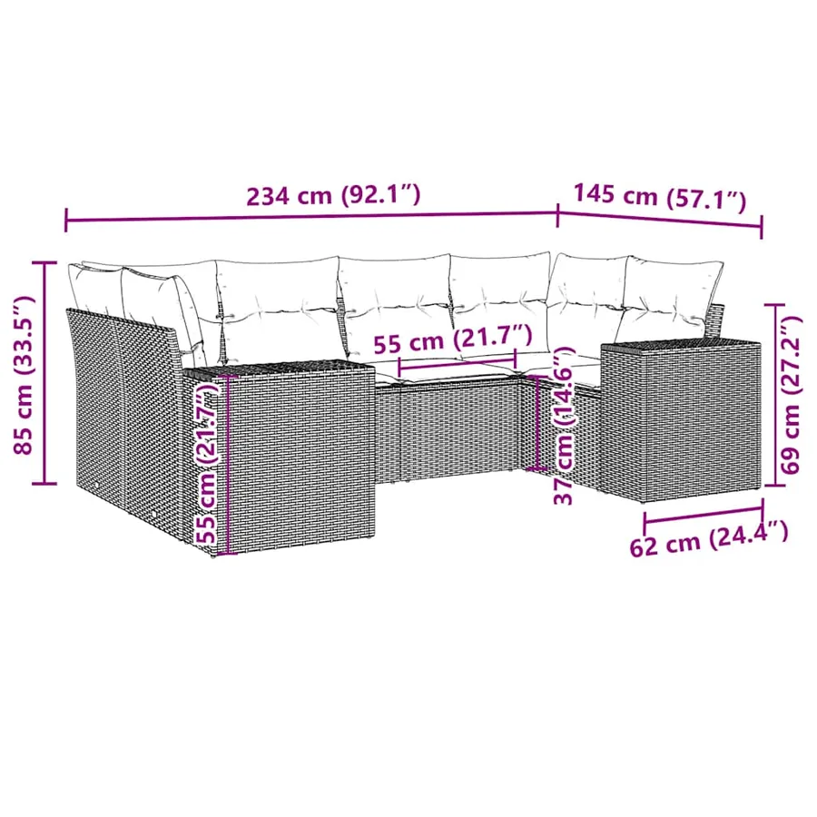Salon de jardin 6 pcs avec coussins noir résine tressée - 3