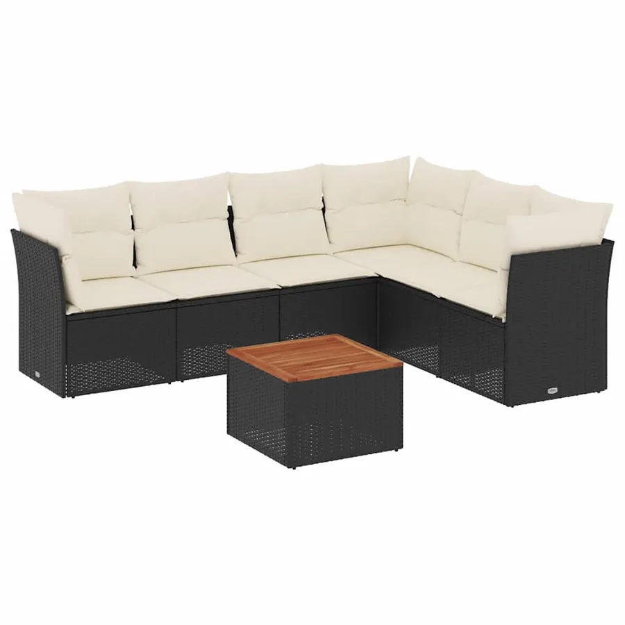 Salon de jardin 7 pcs avec coussins noir résine tressée 62 x 62 x 69 cm - 60,1 kg - 2