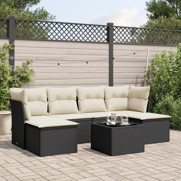 Salon de jardin 7 pcs avec coussins noir résine tressée 62 x 62 x 69 cm - 56,0 kg