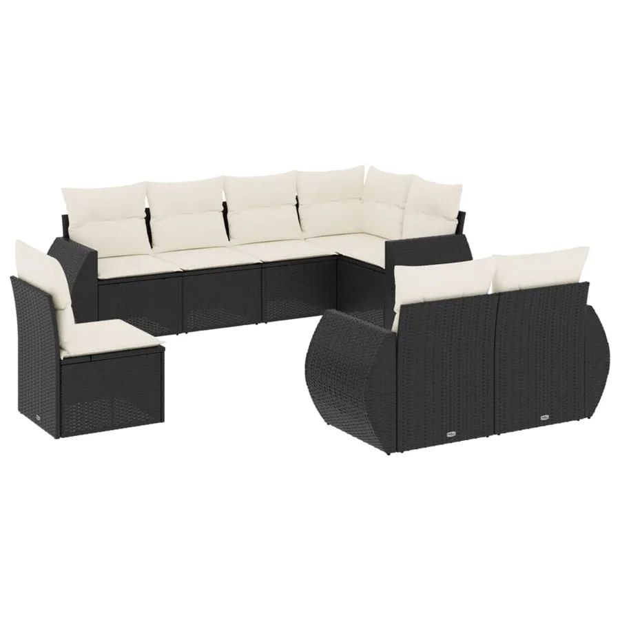 Salon de jardin 8 pcs avec coussins noir résine tressée - 2