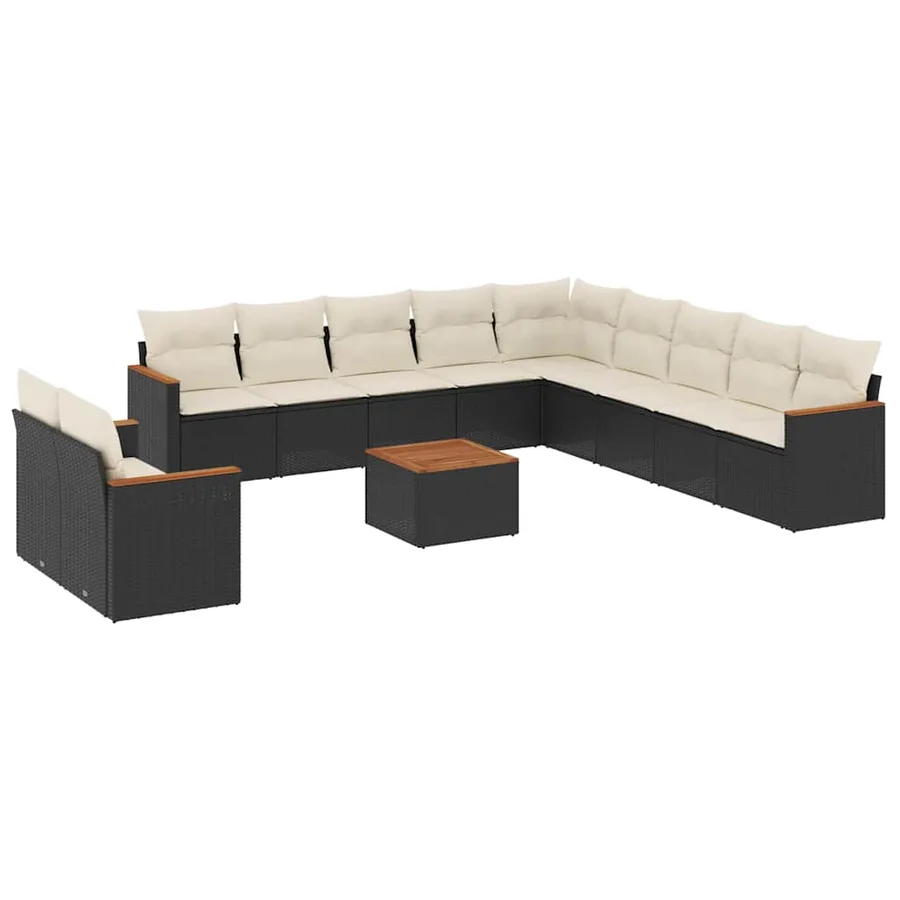 Salon de jardin 12 pcs avec coussins noir résine tressée - 2