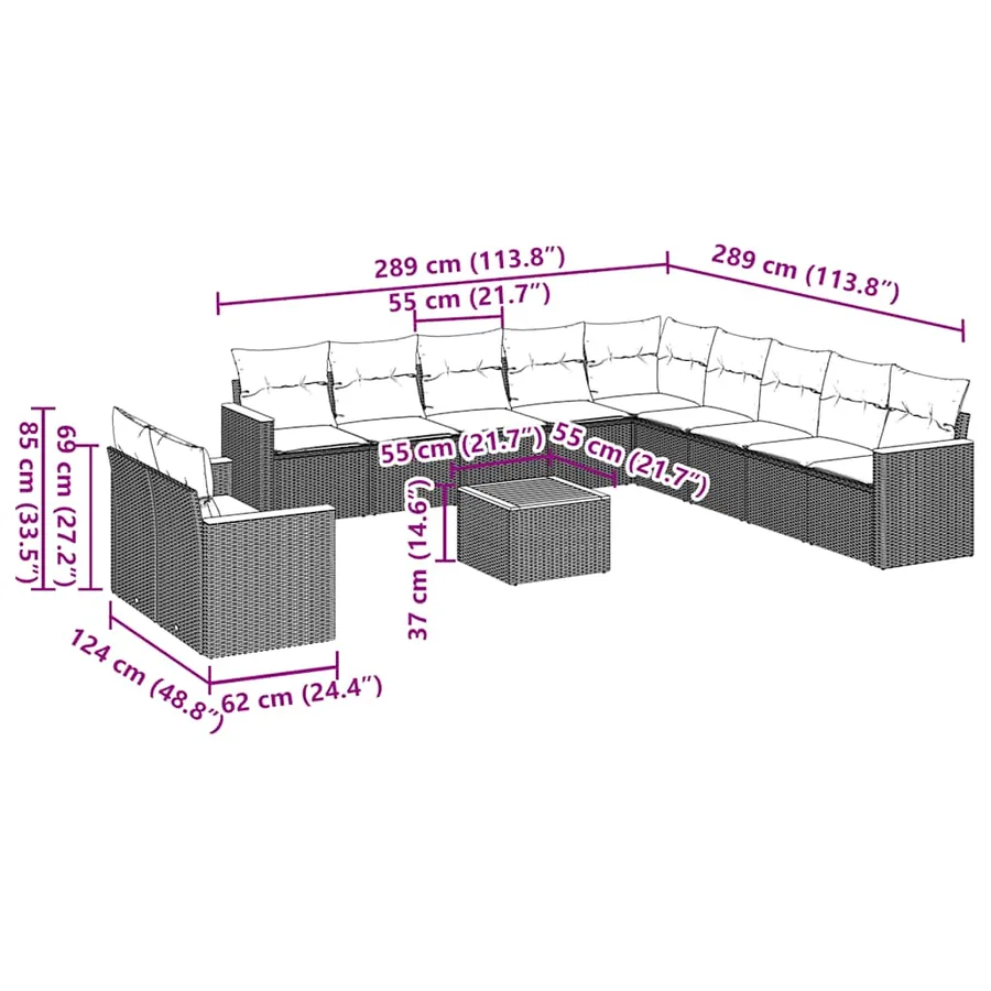 Salon de jardin 12 pcs avec coussins noir résine tressée - 3