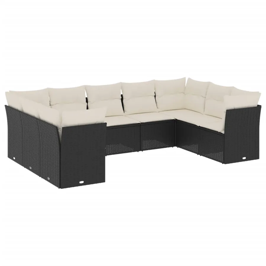 Salon de jardin 9 pcs avec coussins noir résine tressée - 2