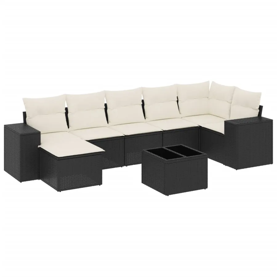 Salon de jardin 8 pcs avec coussins noir résine tressée - 2