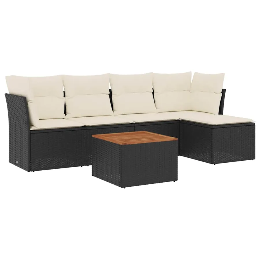 Salon de jardin 6 pcs avec coussins noir résine tressée - 2