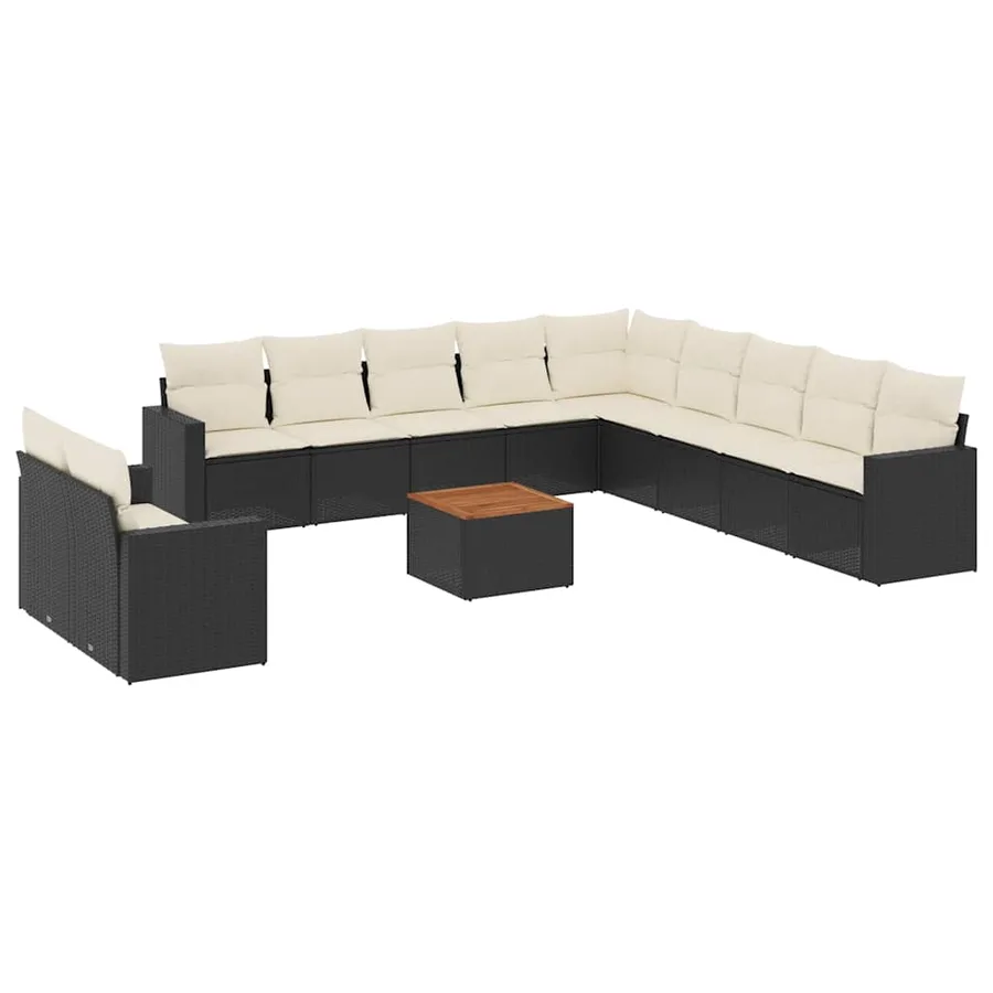 Salon de jardin 12 pcs avec coussins noir résine tressée - 2