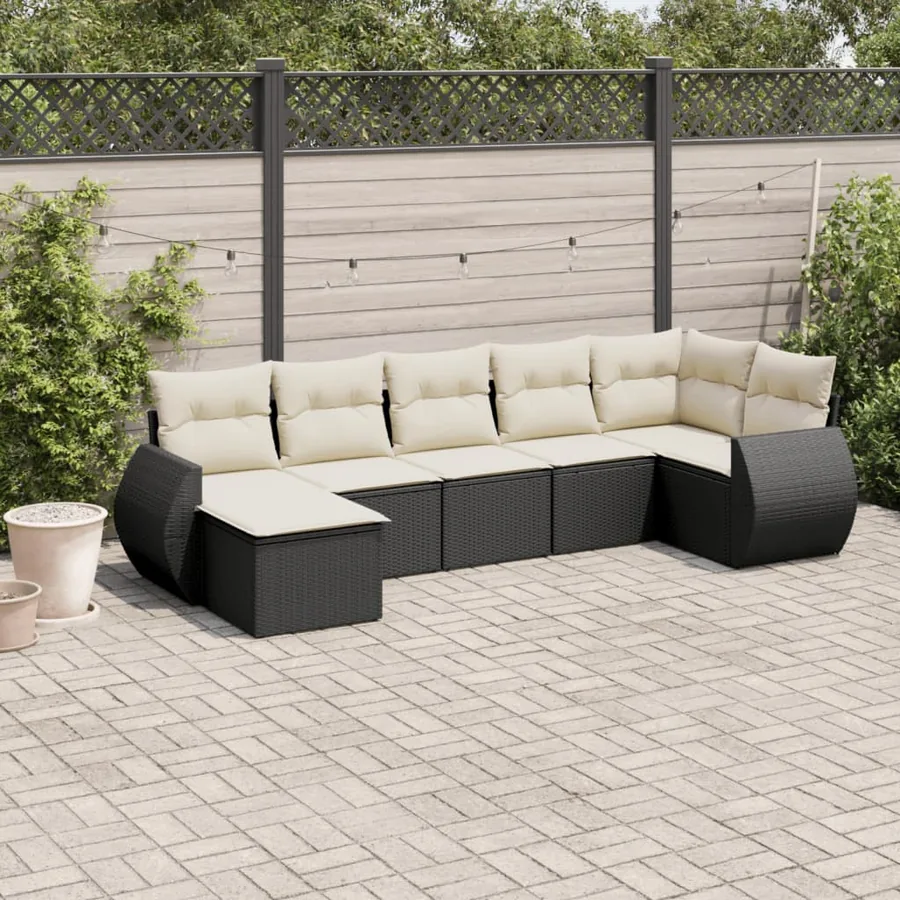 Salon de jardin 7 pcs avec coussins noir résine tressée 71 x 62 x 69 cm - 59,0 kg