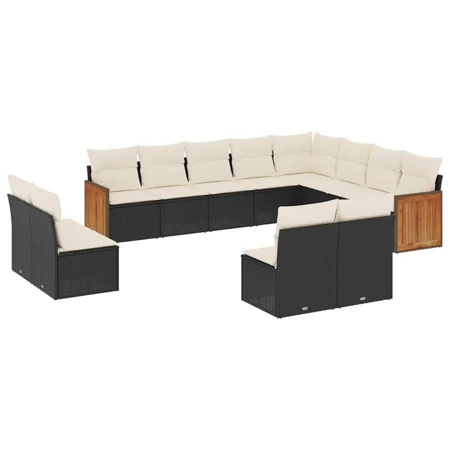 Salon de jardin 12 pcs avec coussins noir résine tressée - 2