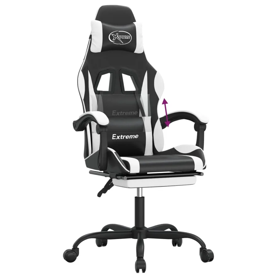 Chaise de jeu avec repose-pied Noir et blanc Similicuir - 8