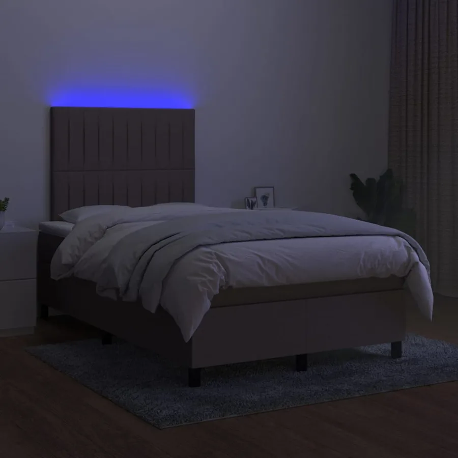 Sommier à lattes de lit matelas et LED taupe 120x190 cm tissu - 4