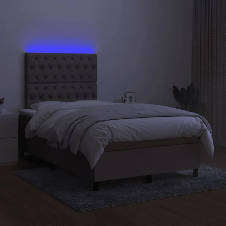 Sommier à lattes de lit matelas et LED taupe 120x190 cm tissu - 4