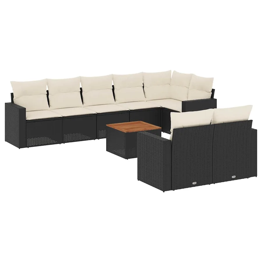 Salon de jardin 9 pcs avec coussins noir résine tressée - 2