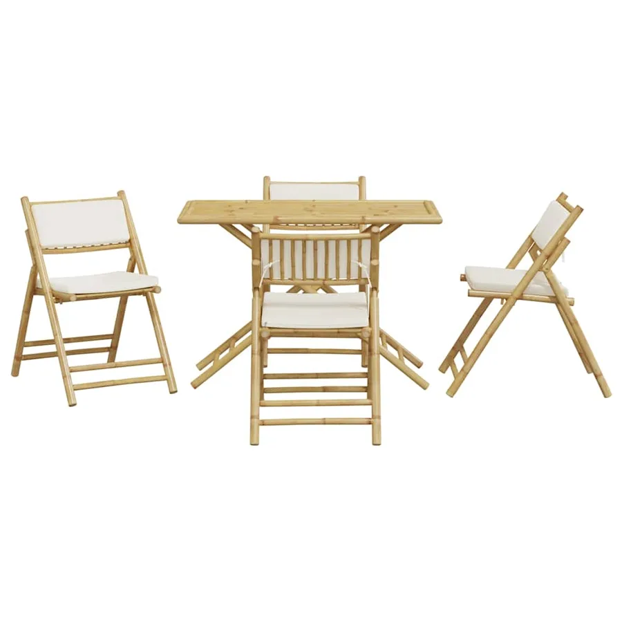 Ensemble de bistro pliante 5 pcs et coussins blanc crème bambou - 3