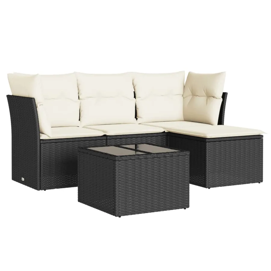 Salon de jardin 5 pcs avec coussins noir résine tressée - 2
