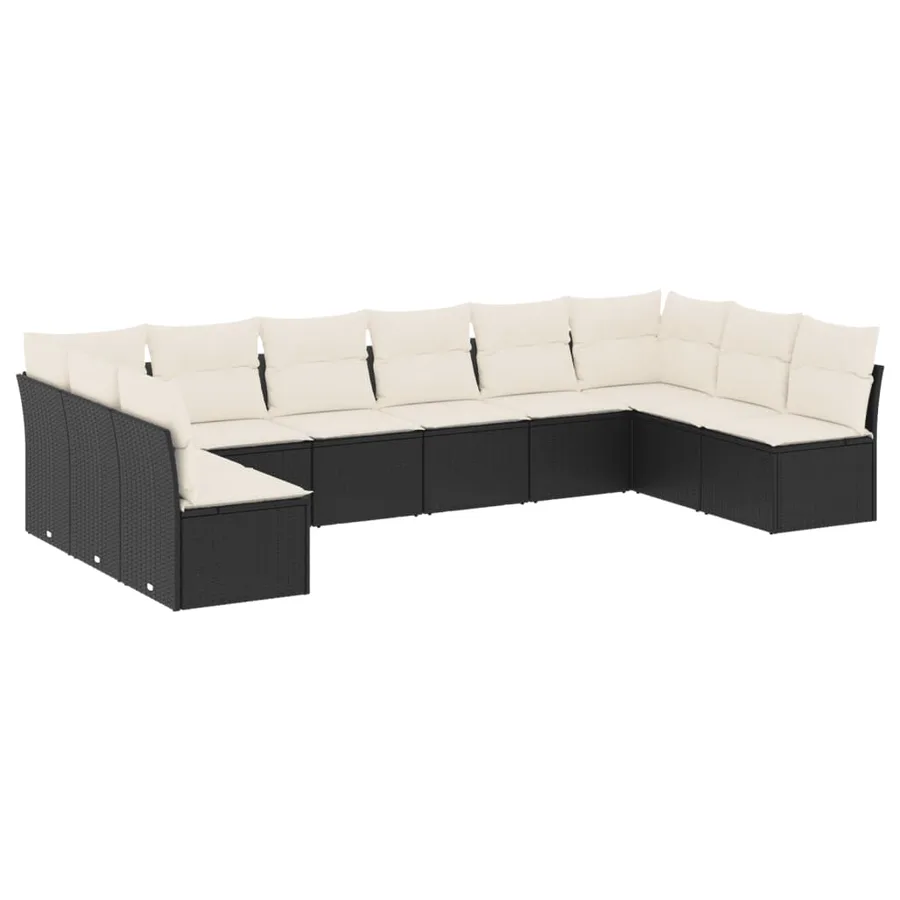 Salon de jardin 10 pcs avec coussins noir résine tressée - 2