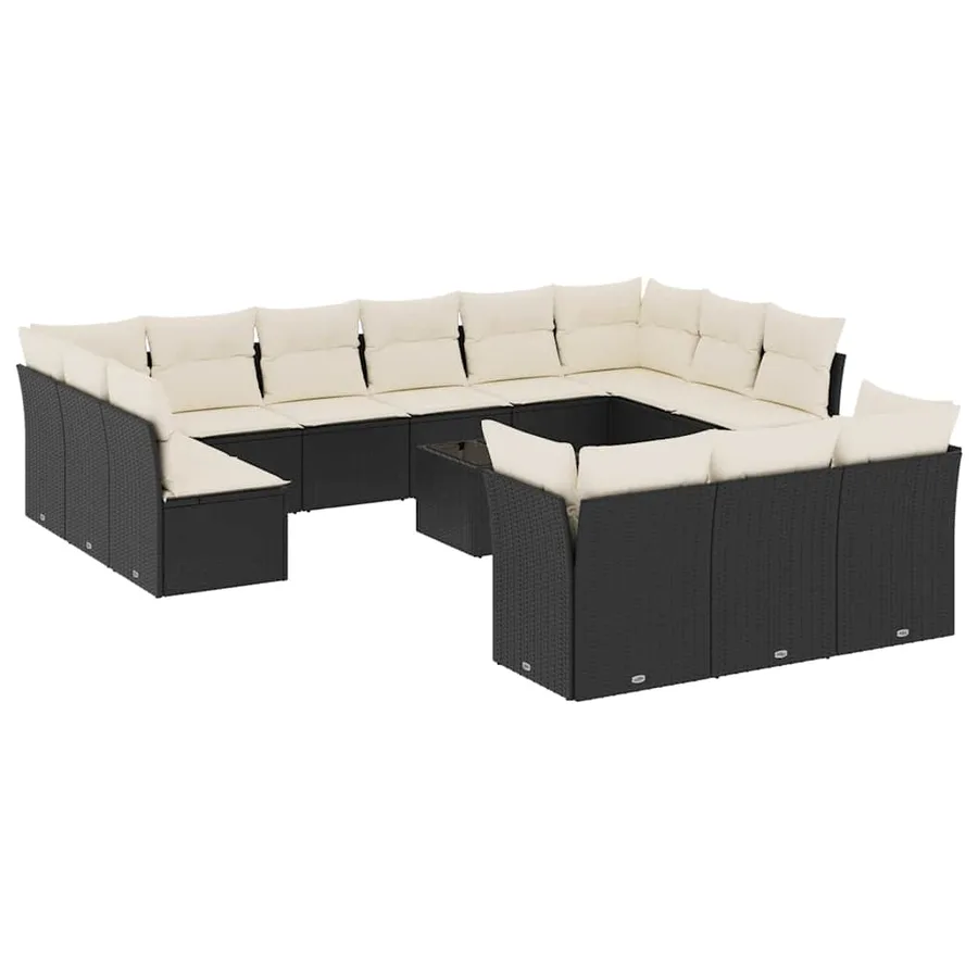 Salon de jardin avec coussins 14 pcs noir résine tressée - 2