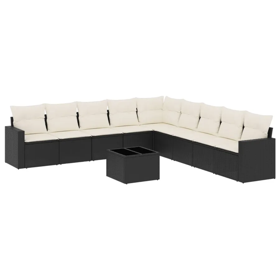 Salon de jardin 10 pcs avec coussins noir résine tressée - 2