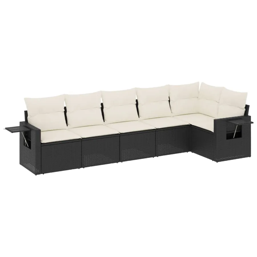 Salon de jardin 6 pcs avec coussins noir résine tressée - 2