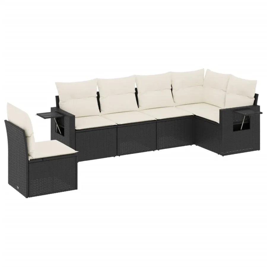 Salon de jardin 6 pcs avec coussins noir résine tressée - 2