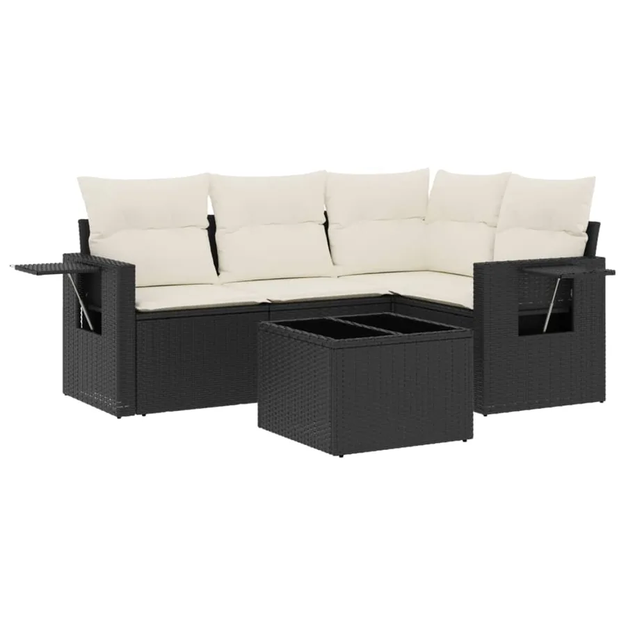 Salon de jardin 5 pcs avec coussins noir résine tressée - 2