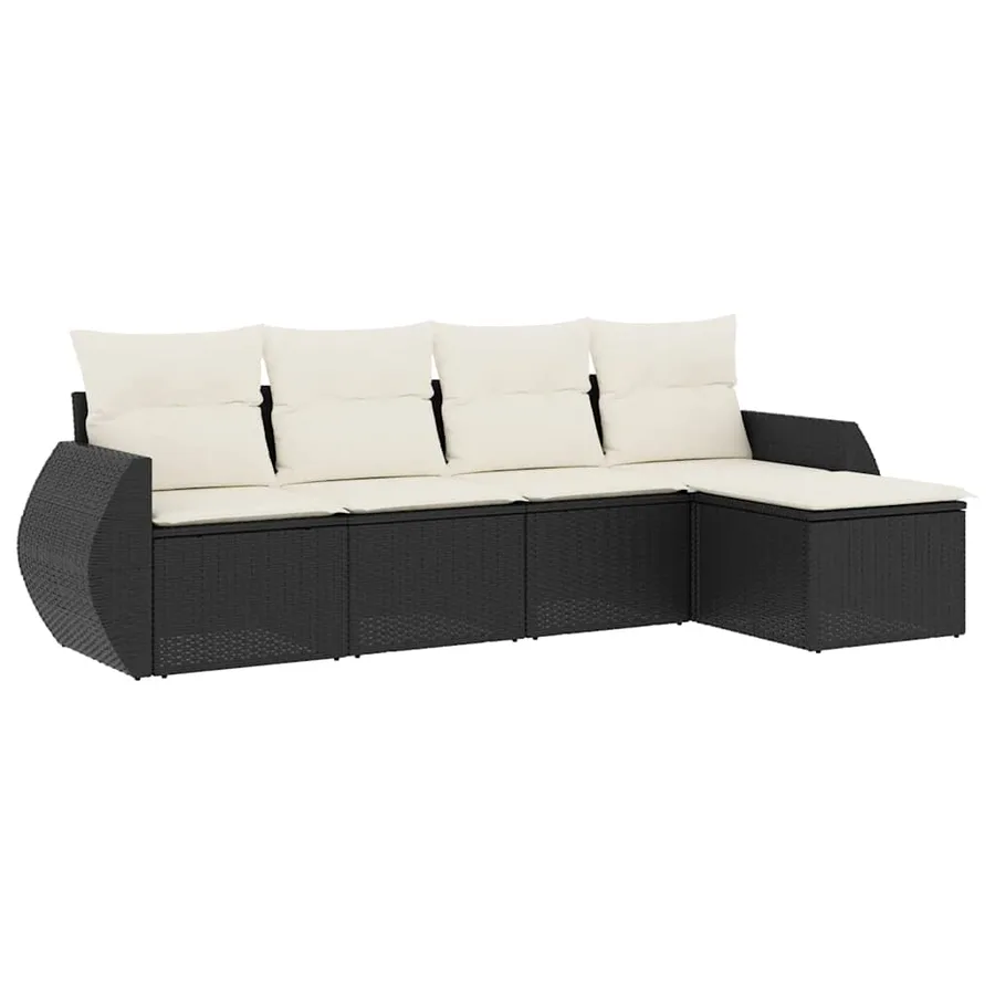 Salon de jardin 5 pcs avec coussins noir résine tressée - 2