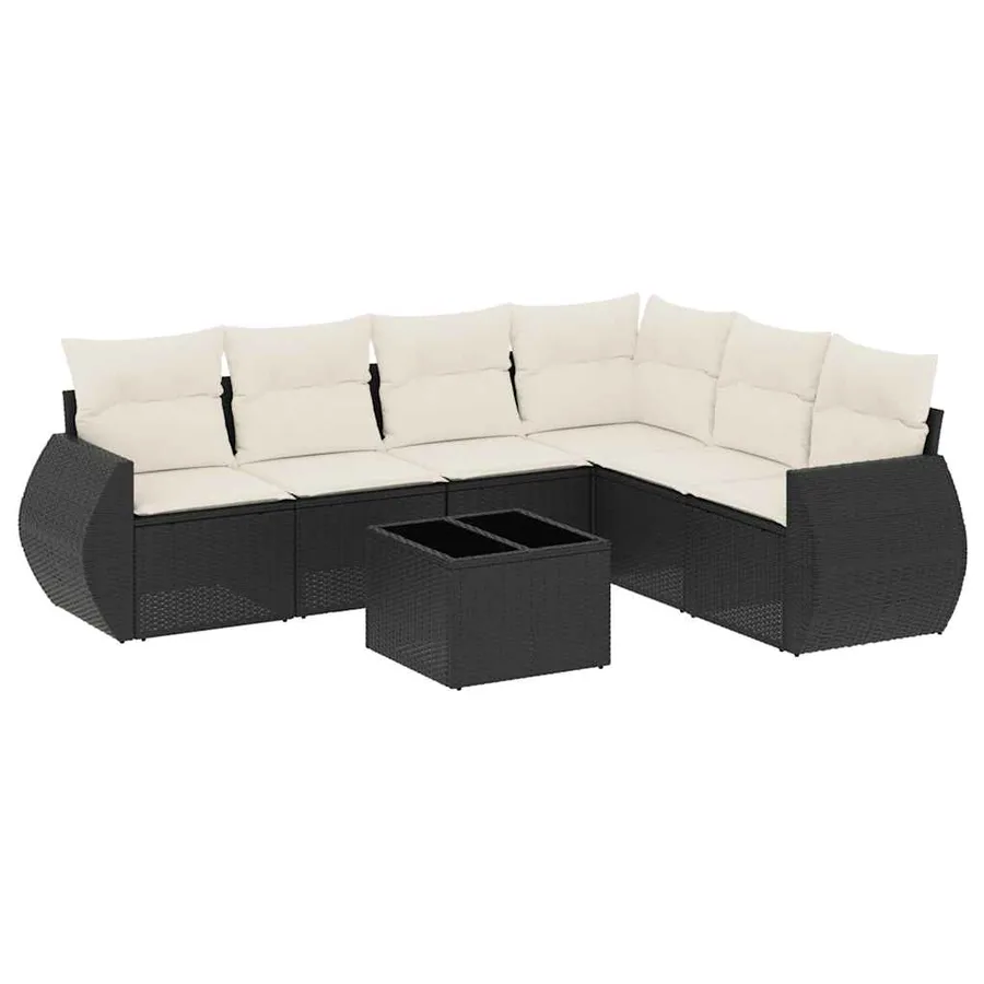 Salon de jardin 7 pcs avec coussins noir résine tressée 71 x 62 x 69 cm - 60,2 kg - 2