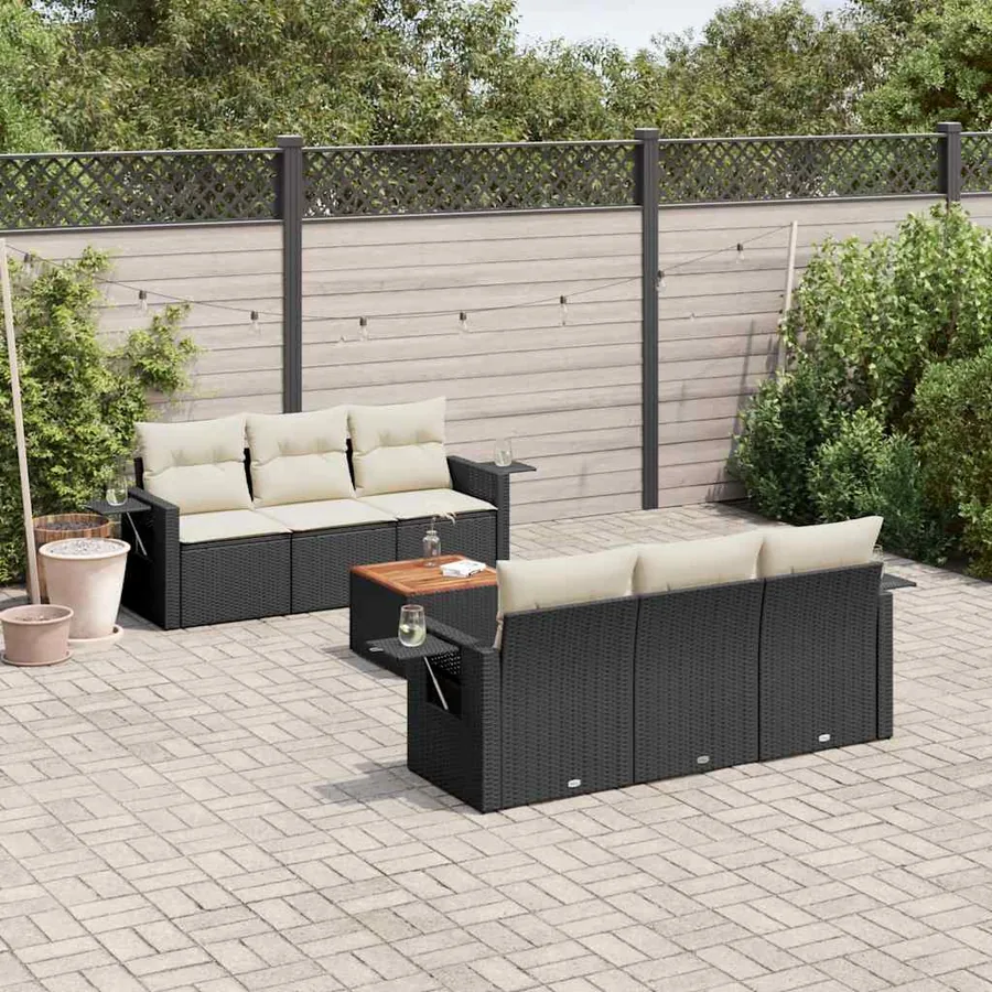 Salon de jardin 7 pcs avec coussins noir résine tressée 55 x 62 x 69 cm - 63,8 kg
