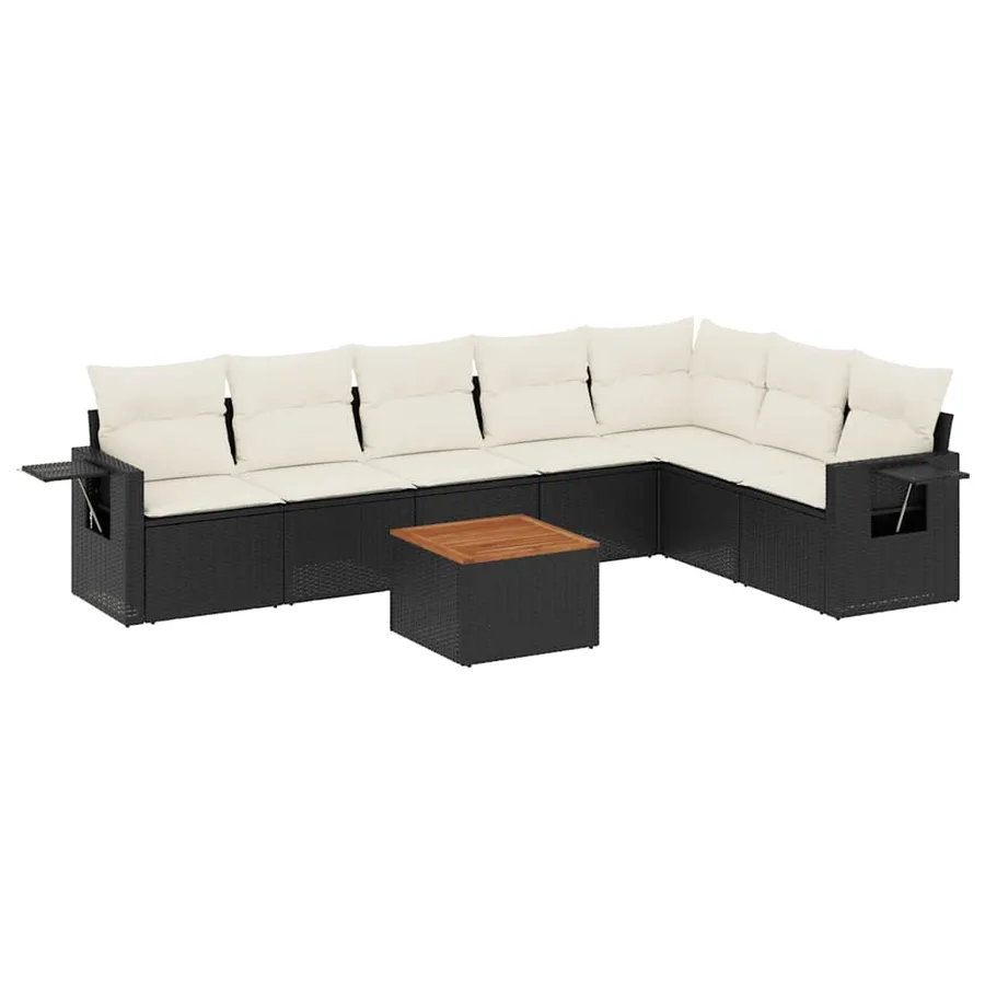 Salon de jardin 8 pcs avec coussins noir résine tressée - 2