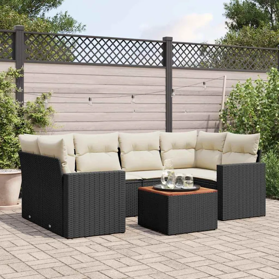 Salon de jardin 7 pcs avec coussins noir résine tressée 62 x 62 x 69 cm - 62,1 kg