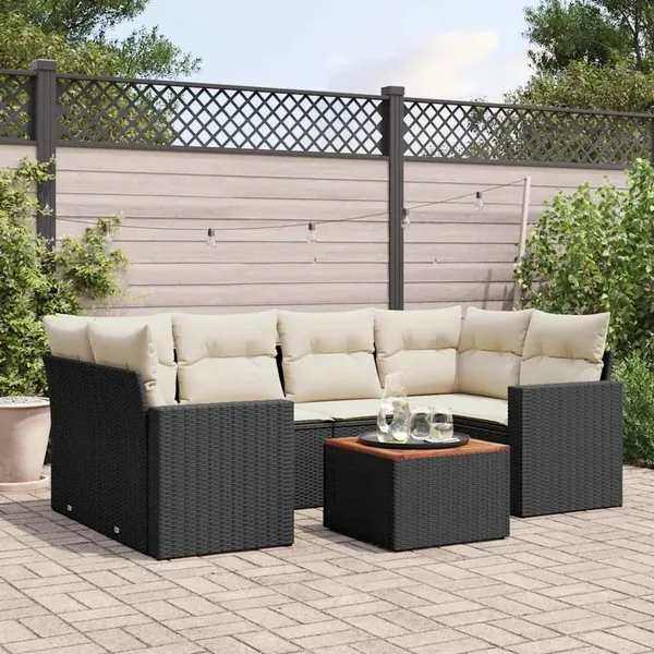 Salon de jardin 7 pcs avec coussins noir résine tressée 62 x 62 x 69 cm - 62,1 kg