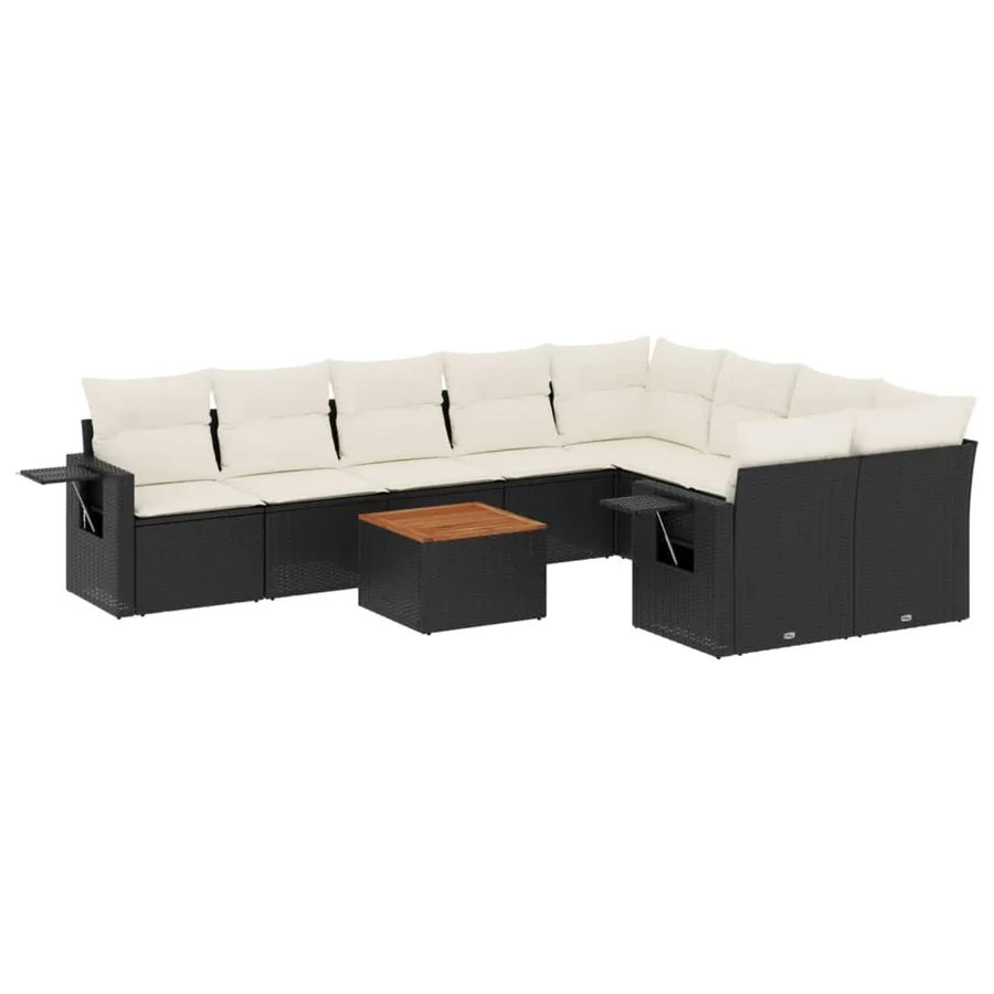 Salon de jardin 10 pcs avec coussins noir résine tressée - 2