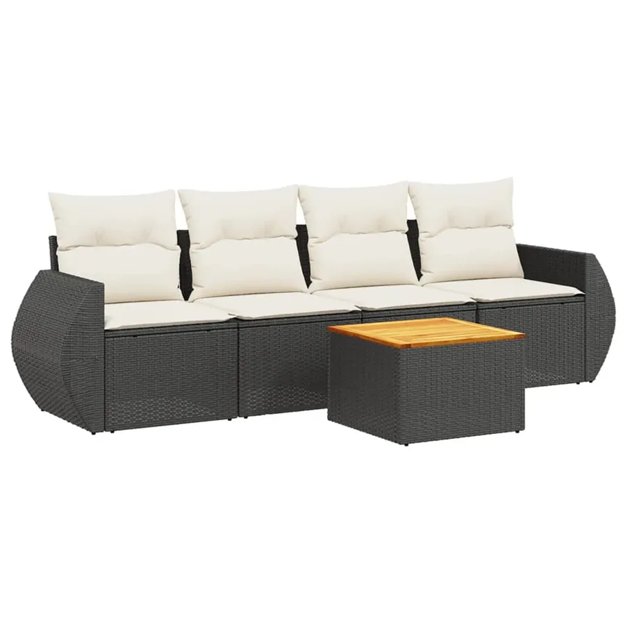 Salon de jardin 5 pcs avec coussins noir résine tressée - 2