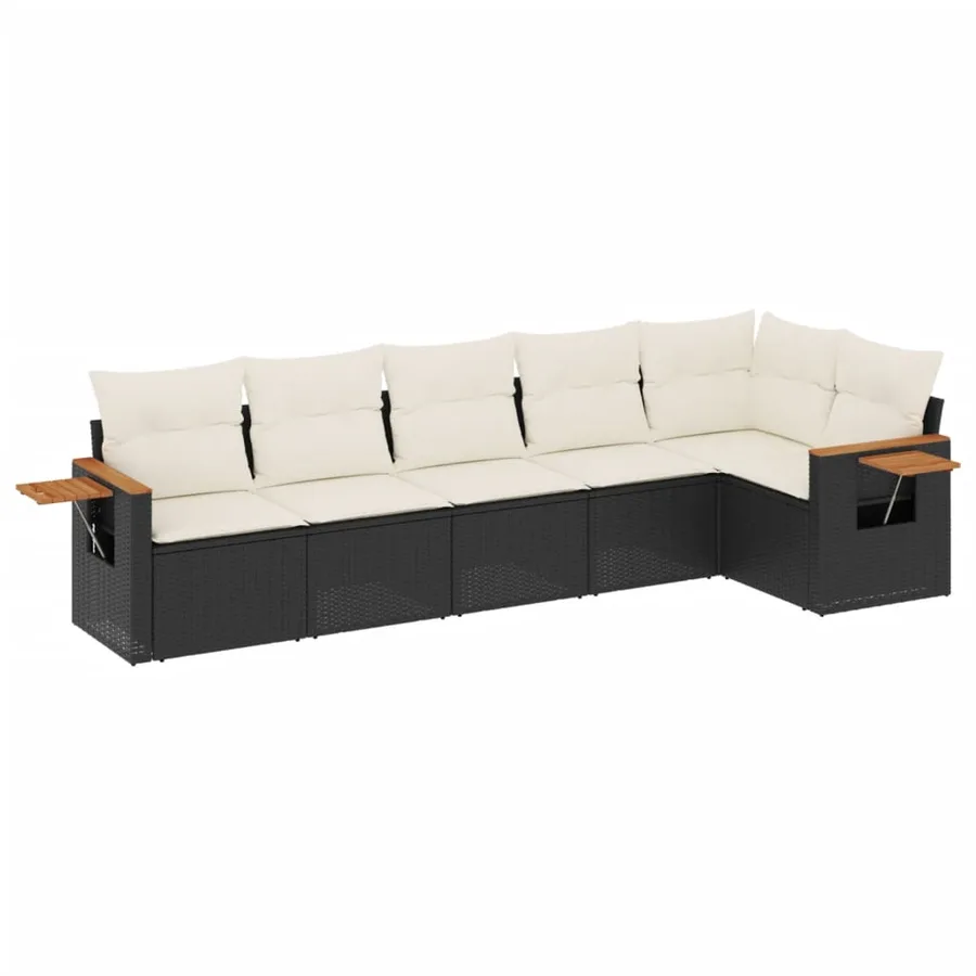 Salon de jardin 6 pcs avec coussins noir résine tressée - 2