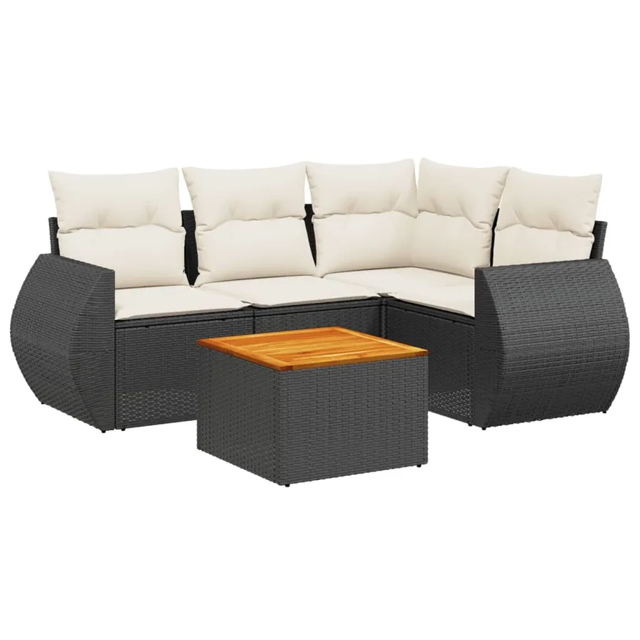 Salon de jardin 5 pcs avec coussins noir résine tressée - 2