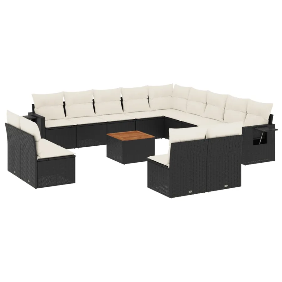 Salon de jardin avec coussins 14 pcs noir résine tressée - 2