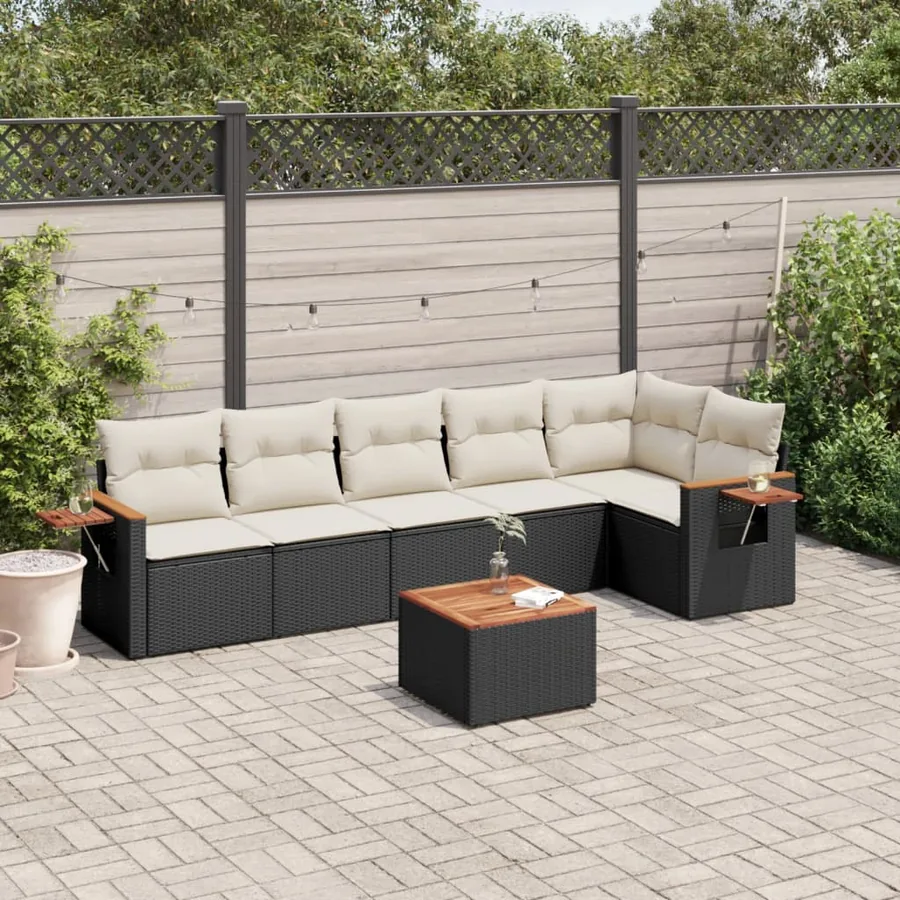 Salon de jardin 7 pcs avec coussins noir résine tressée 62 x 62 x 69 cm - 61,4 kg