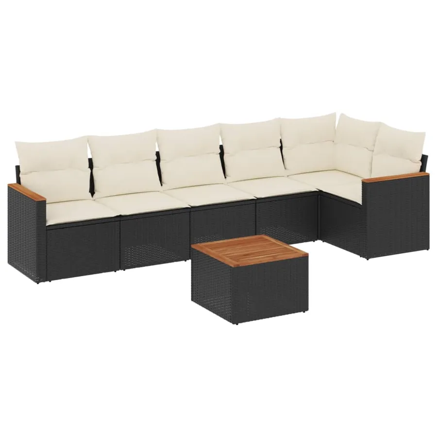 Salon de jardin 7 pcs avec coussins noir résine tressée 62 x 62 x 69 cm - 59,8 kg - 2