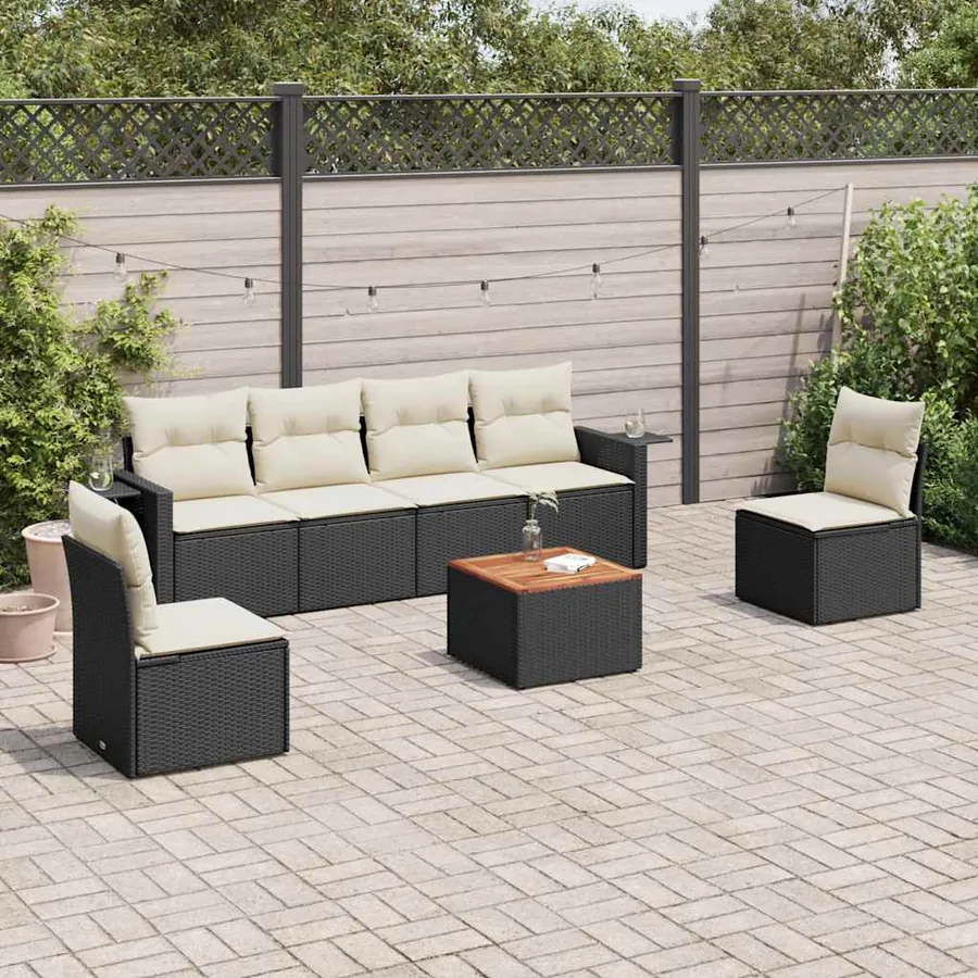 Salon de jardin 7 pcs avec coussins noir résine tressée 55 x 62 x 69 cm - 58,6 kg