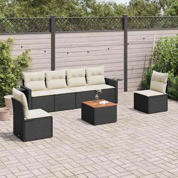 Salon de jardin 7 pcs avec coussins noir résine tressée 55 x 62 x 69 cm - 58,6 kg
