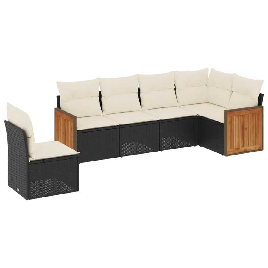 Salon de jardin 6 pcs avec coussins noir résine tressée - 2