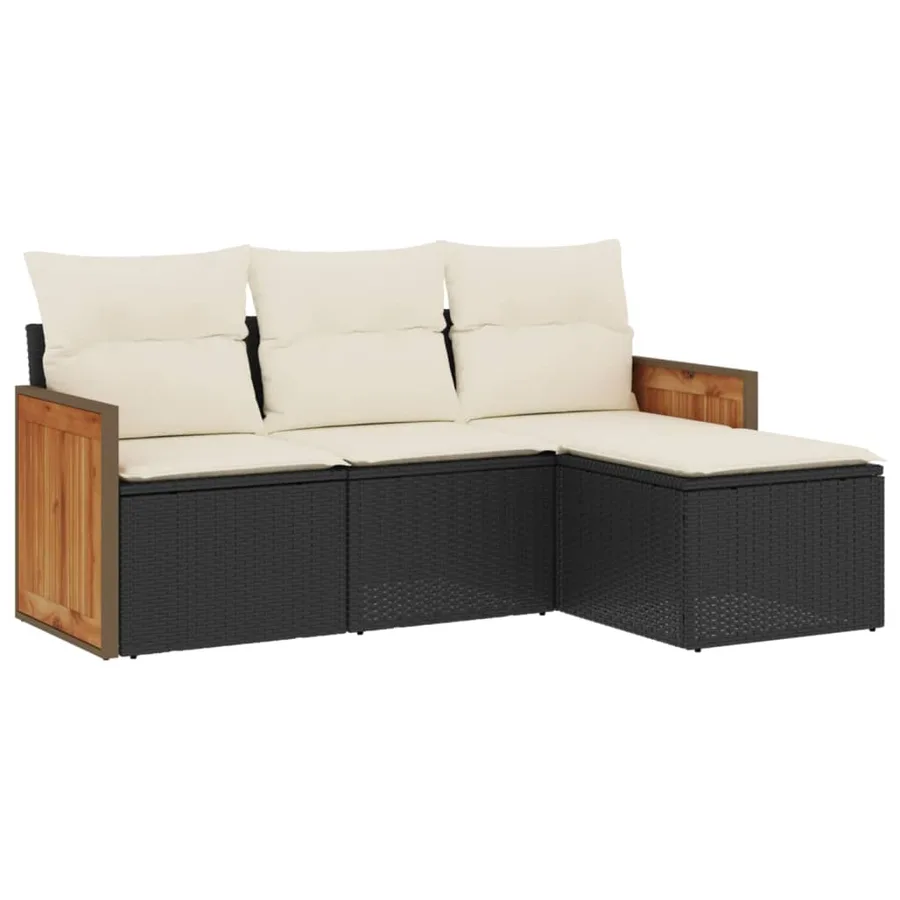 Salon de jardin 4 pcs avec coussins noir résine tressée - 2